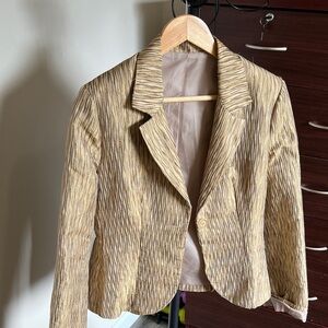 Elegant Textured Blazer in gold and tan colors.